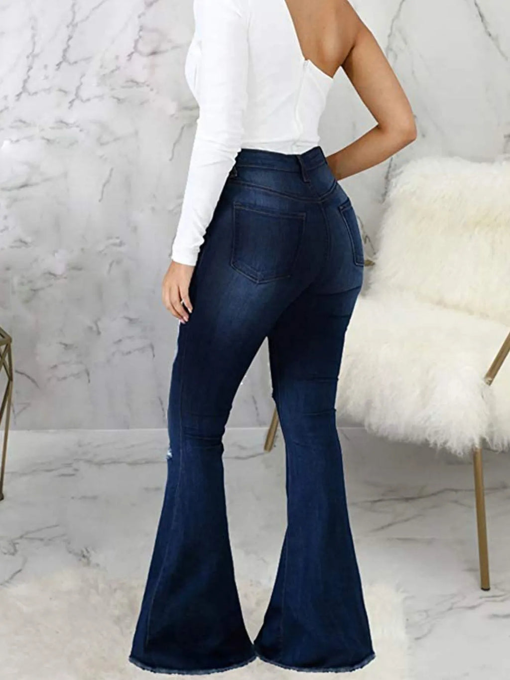 Full Size Distressed Raw Hem Flare Jeans Plus (2)