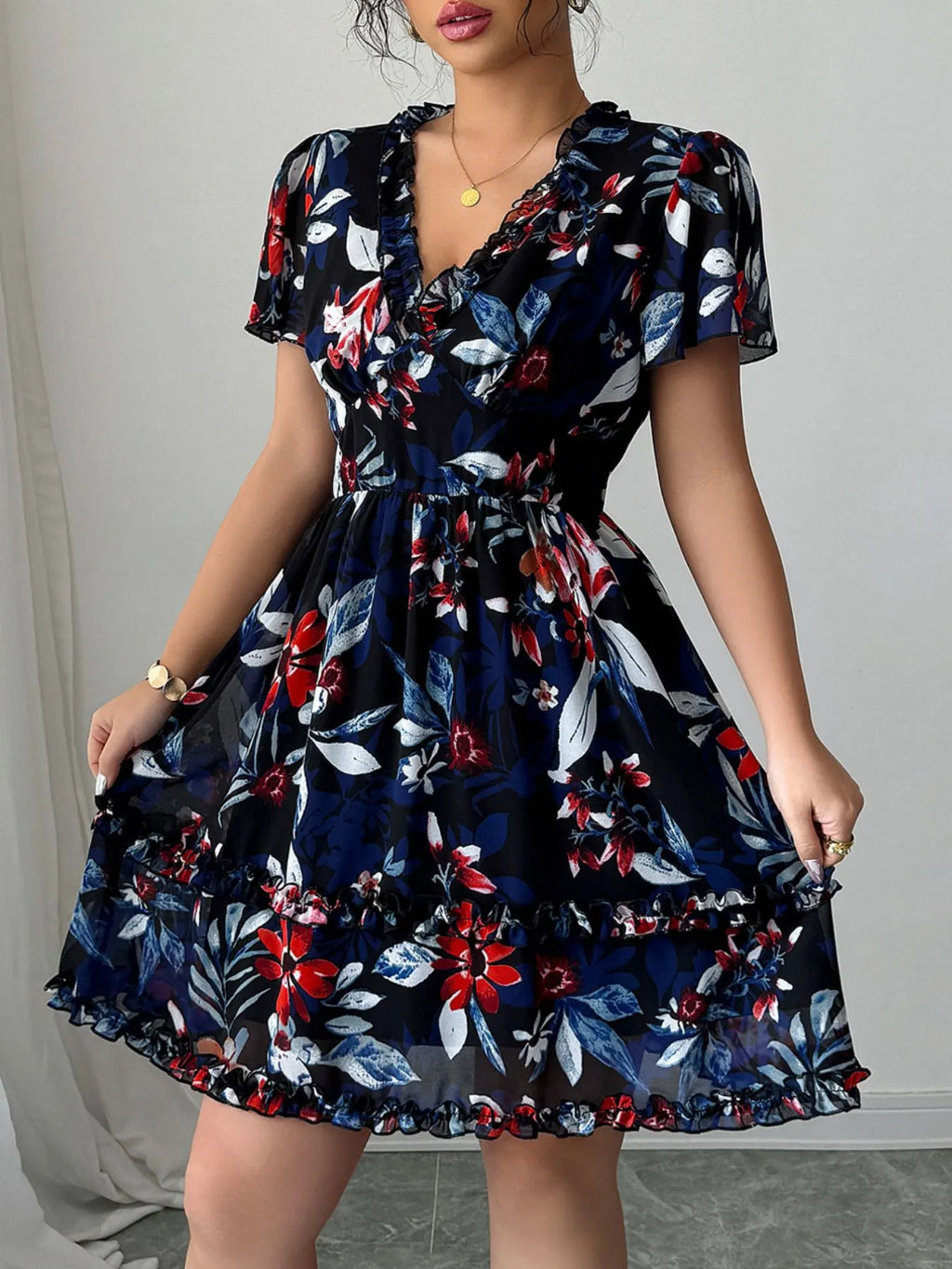 Floral Wrap Dress Flutter Sleeves (10)
