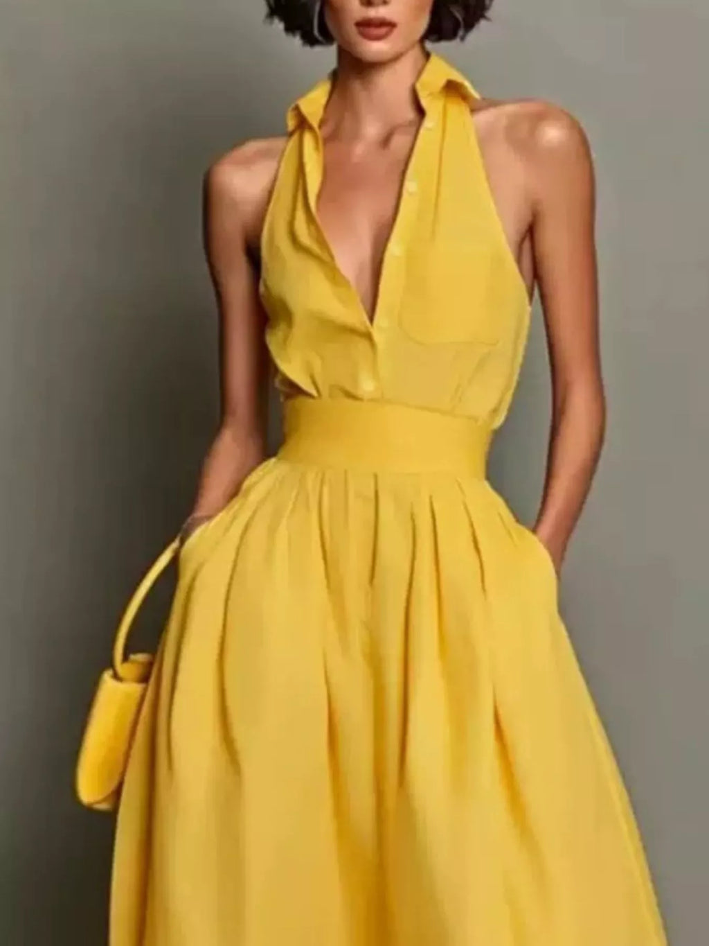 Sleeveless Collared A-line Midi Dress (11)