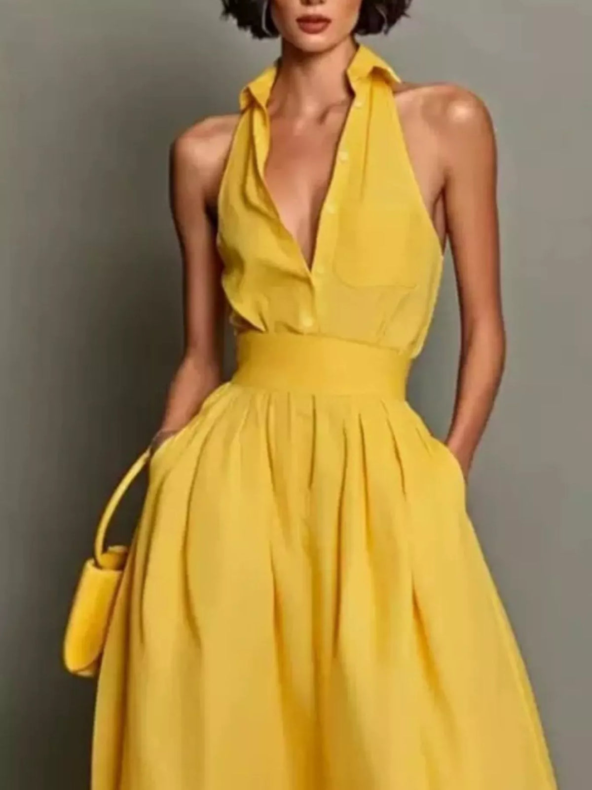 Sleeveless Collared A-line Midi Dress (11)