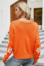 Floral Ribbed Trim Drop Shoulder Cardigan (6)