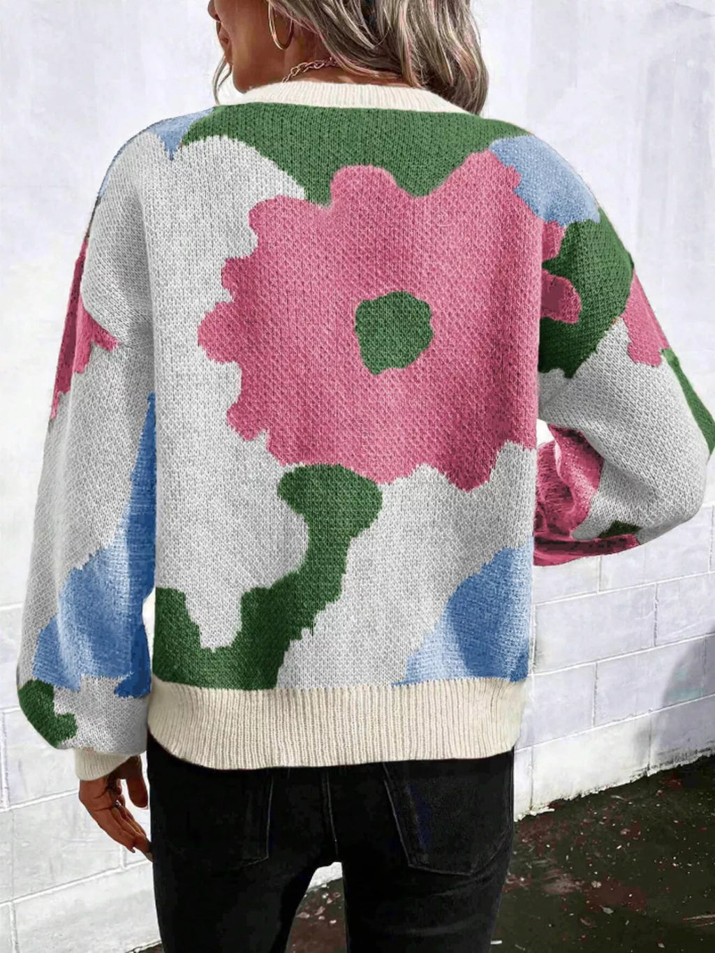 Floral Pattern Round Neck Sweater (22)
