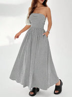Striped Strapless Casual Maxi Dress (9)