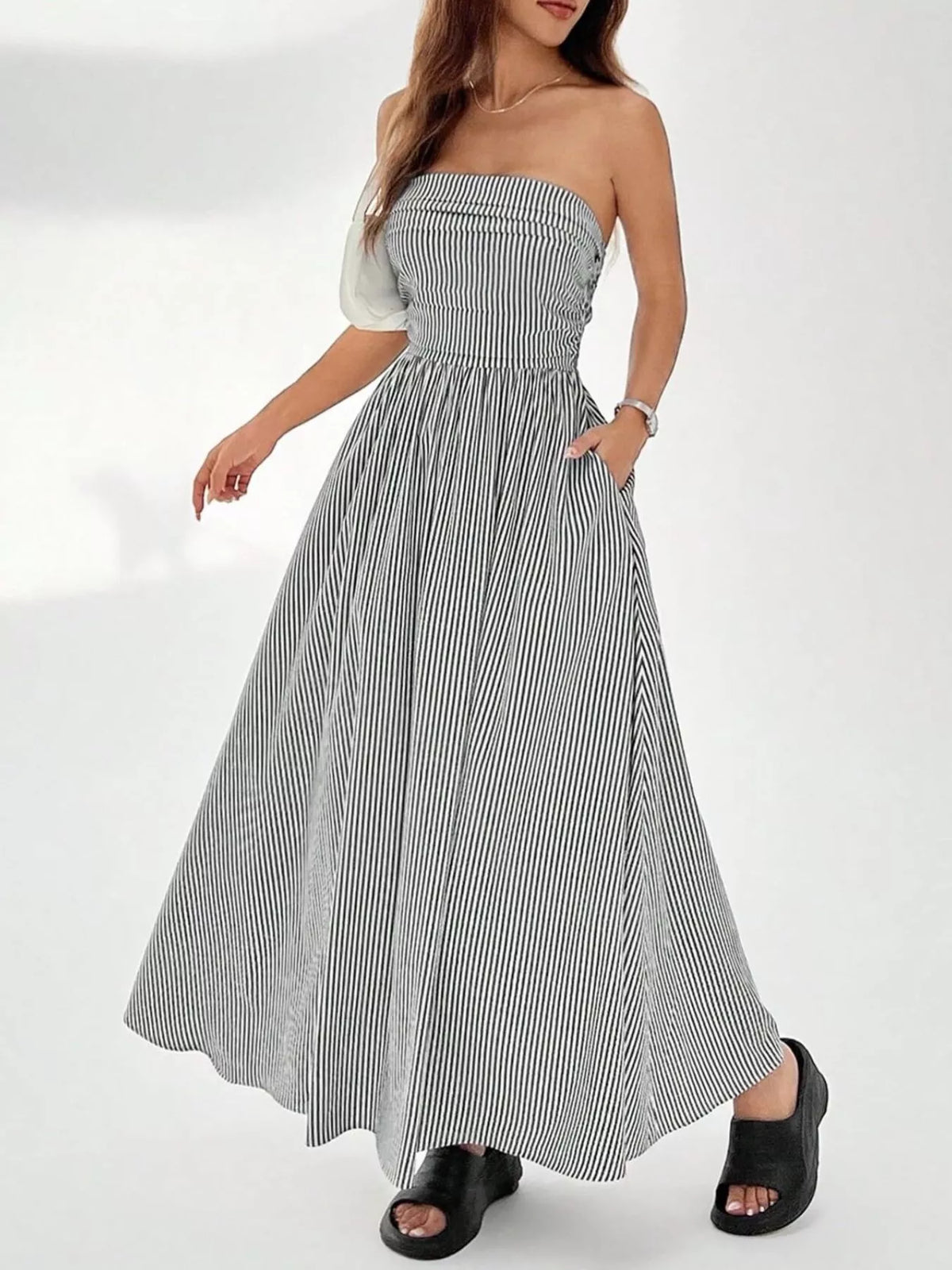Striped Strapless Casual Maxi Dress (9)