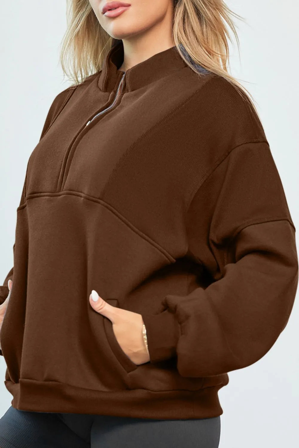 Half Zip Drop Shoulder Long Sleeve Sweatshirt (27)