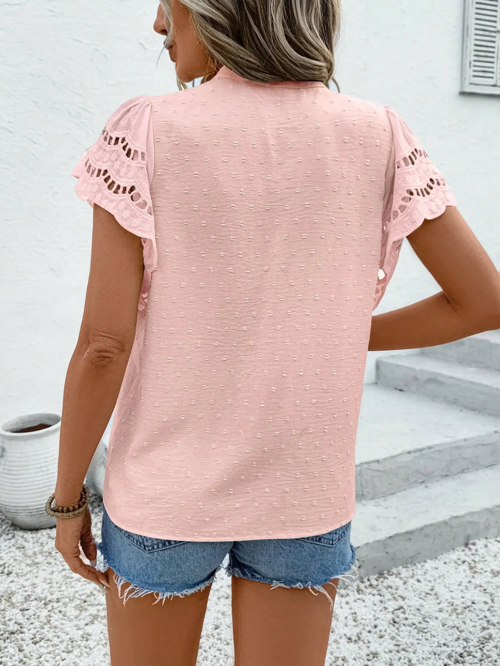 Swiss Dot Cutout Button Down Shirt (13)
