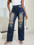 High-waisted Distressed Wide-leg Jeans