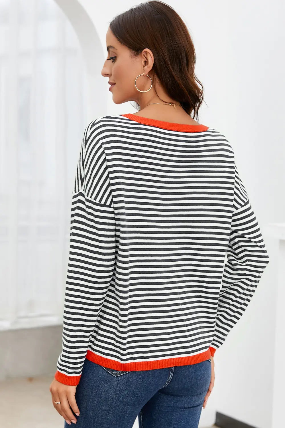 Striped Round Neck Drop Shoulder T-shirt (13)