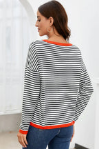 Striped Round Neck Drop Shoulder T-shirt (13)