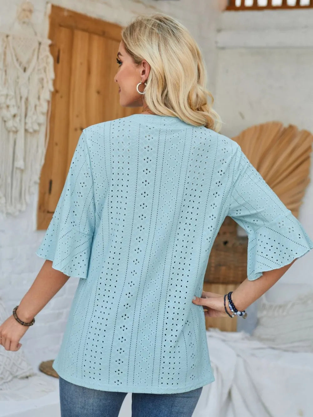 Eyelet Notched Half Sleeve T-shirt (24)