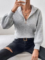 Half Zip Dropped Shoulder Sweater (5)