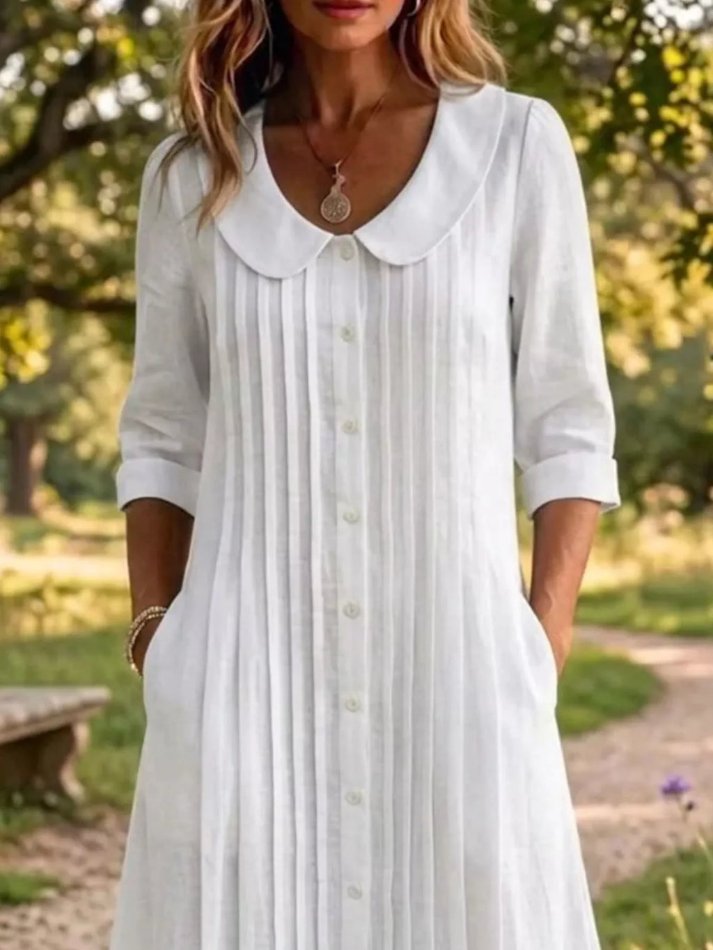 Full Size Peter Pan Collar Button Down Dress Plus (2)