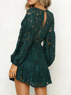 Lace V-neck Long Sleeve Mini Dress (3)