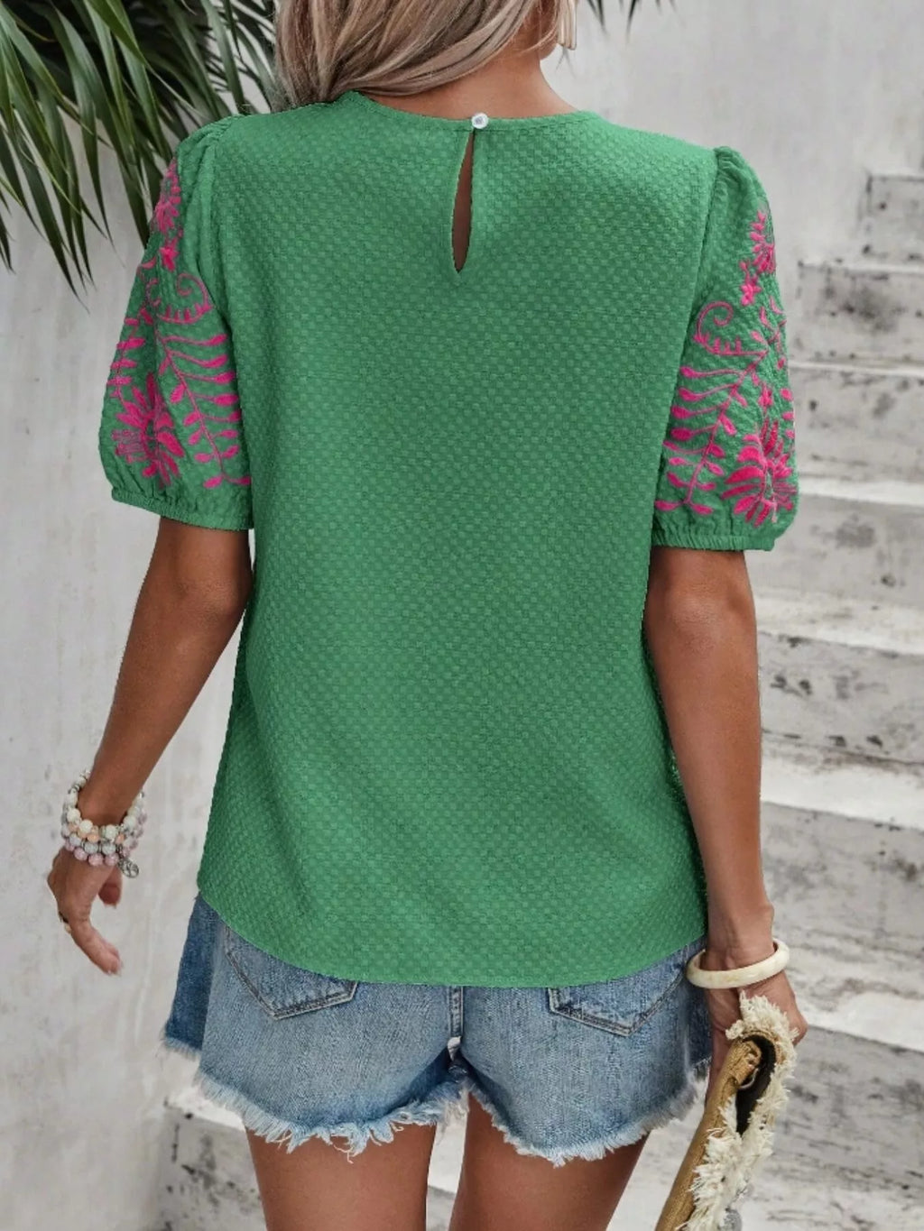 Embroidered Puff Sleeve Blouse (16)