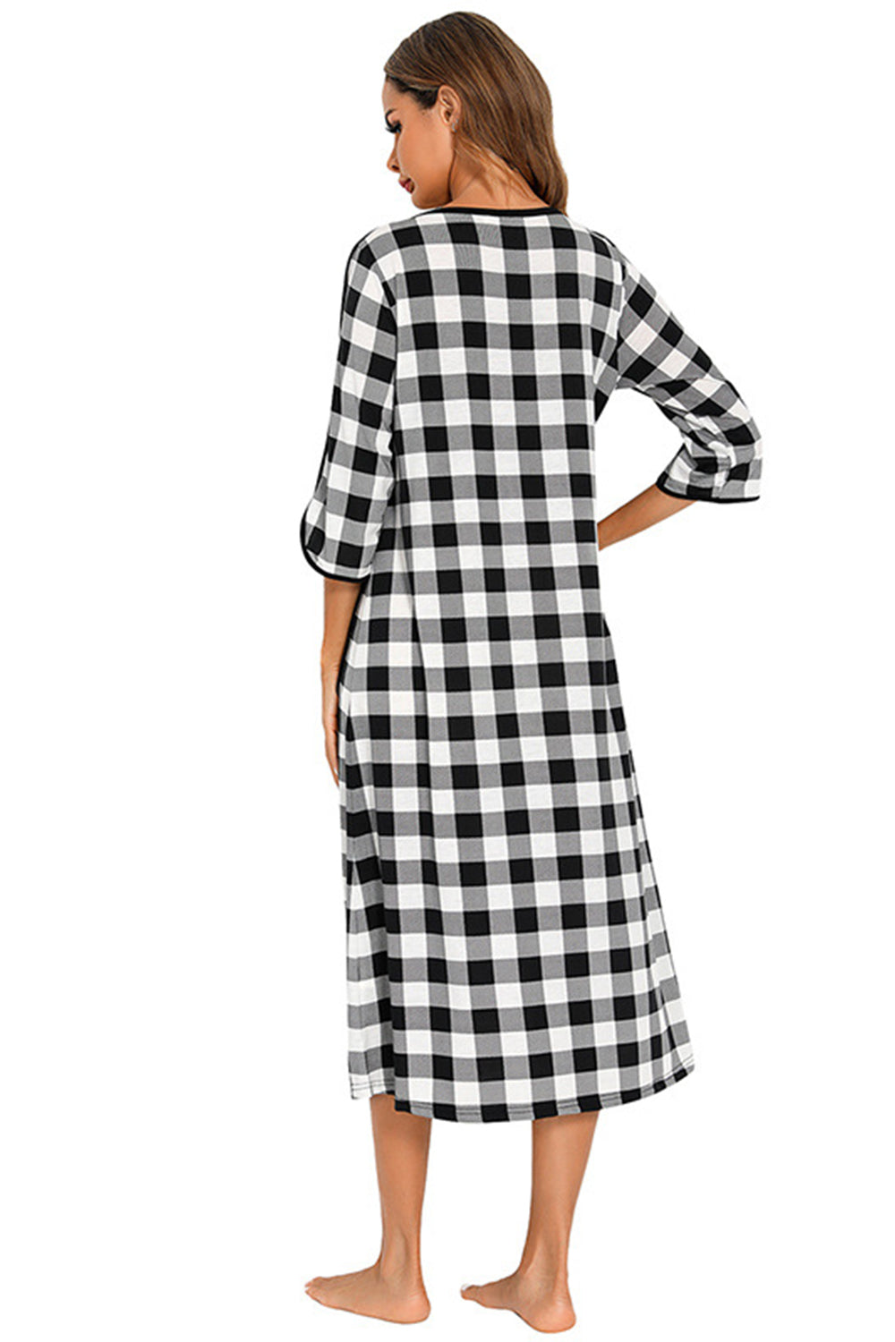 Round Neck Three-quarter Sleeve Midi Night Dress (21)
