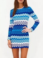 Openwork Wave Pattern Long Sleeve Sweater Dress (5)