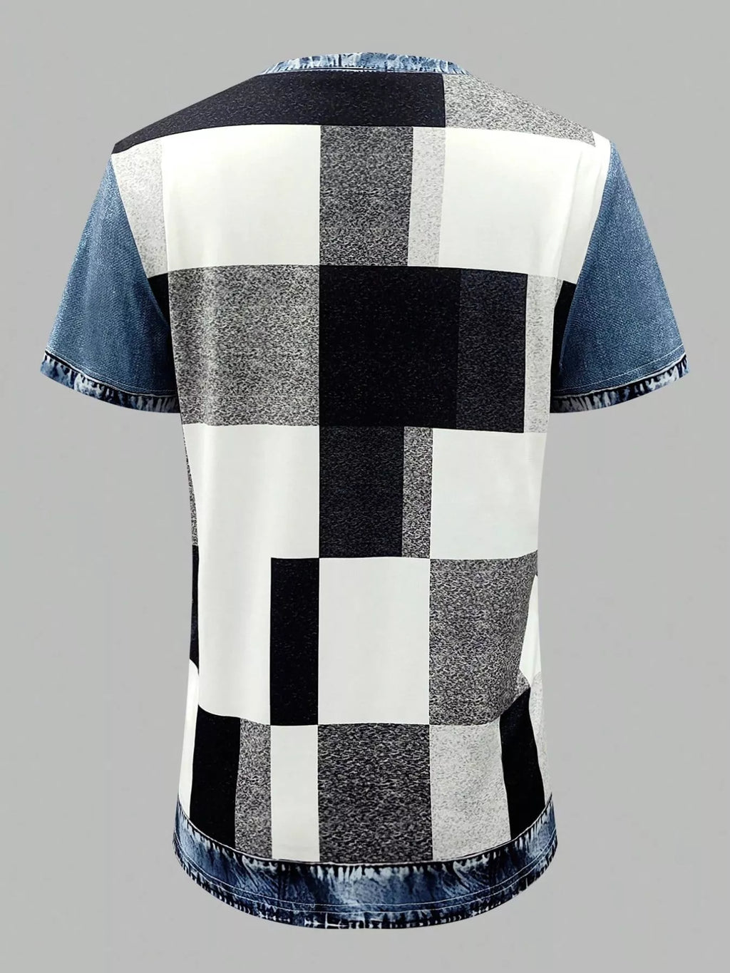 Denim Patchwork Short Sleeve Blouse (4)