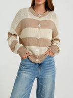 Casual Striped Button-down Knit Cardigan (4)