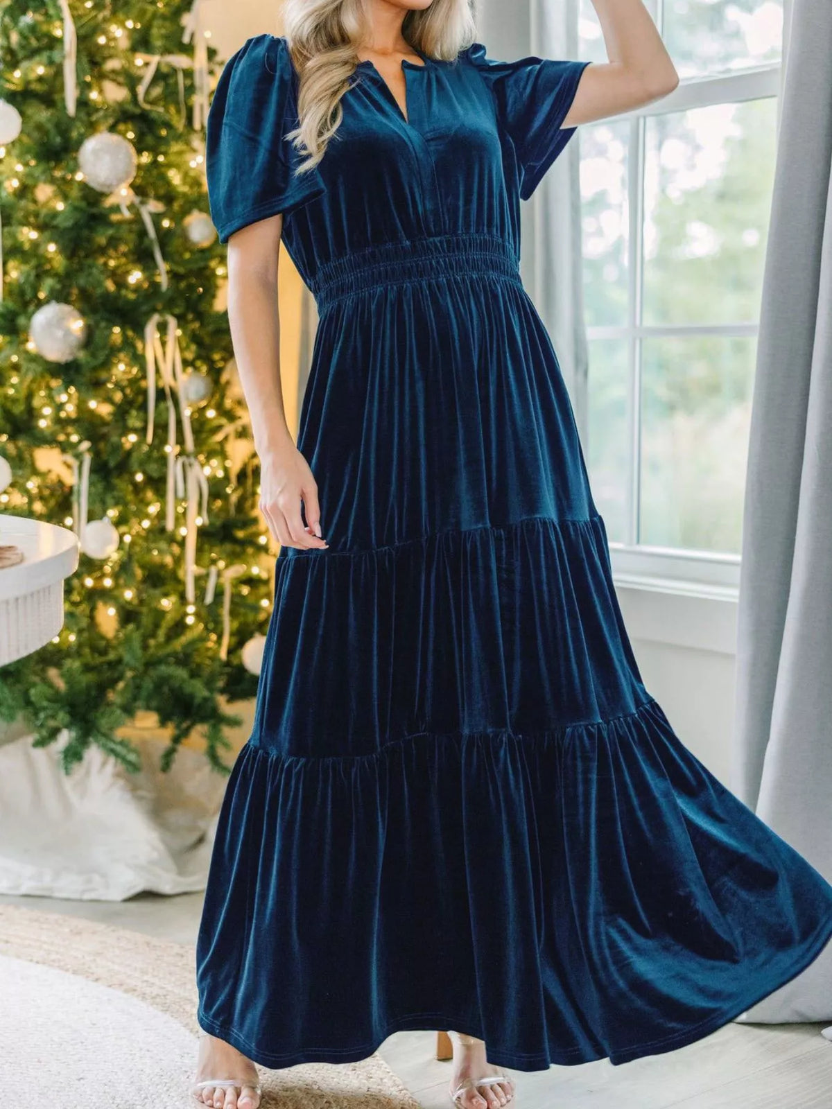 Velvet Tiered Short Sleeve Maxi Dress (8)