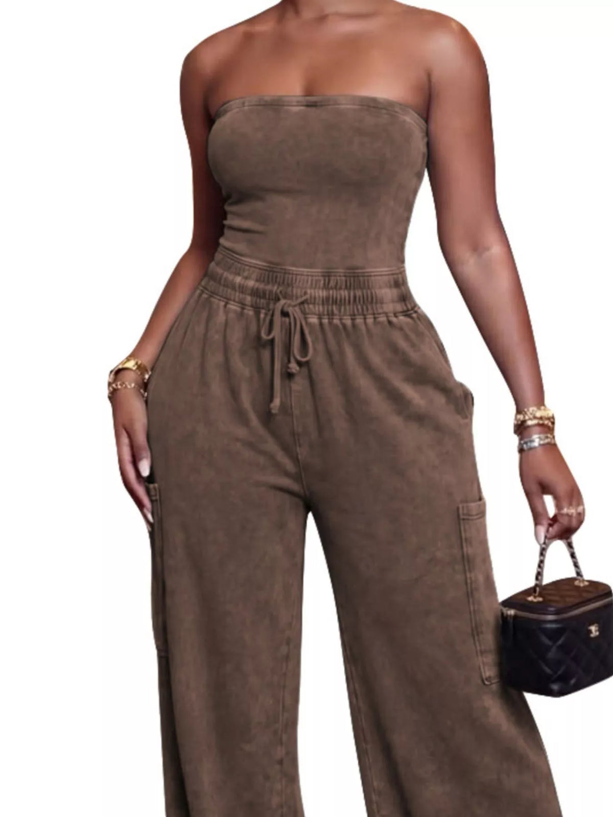 Drawstring Strapless Wide-leg Jumpsuit (11)