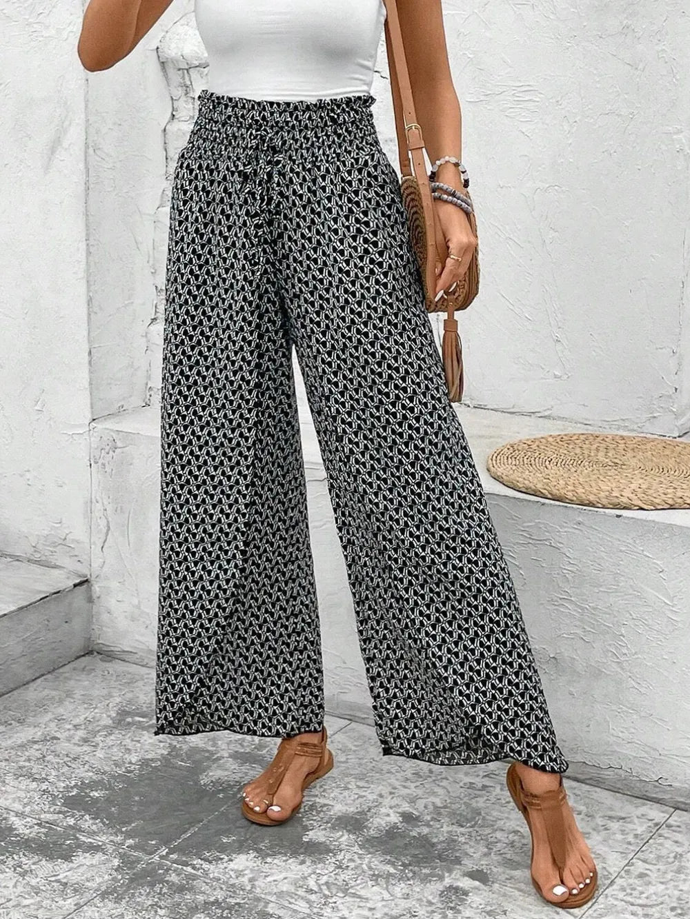 Tied Printed Wide Leg Pants (6)