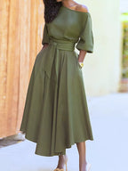 Boat Neck Tie Waist Dress (2)