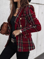 Full Size Plaid Tweed Double-breasted Blazer Plus (2)