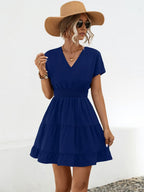 Ruffled Smocked V-neck Tiered Dress (3)