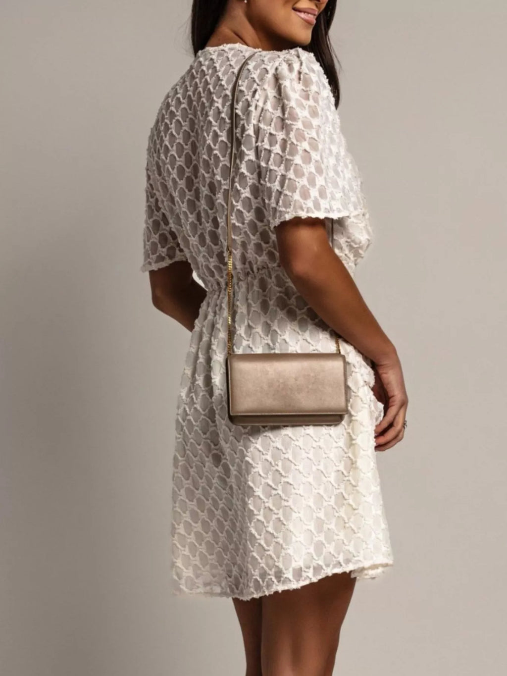 Textured V-neck Ruched Mini Dress (4)