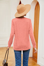 Buttoned Notched Neck Long Sleeve Top (12)