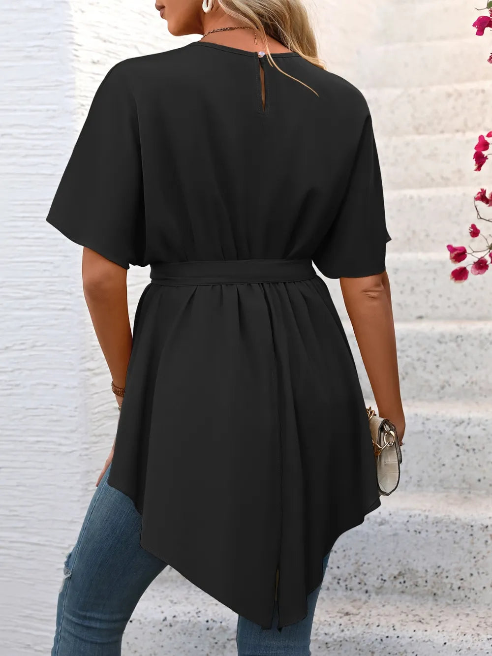 Tied Round Neck Half Sleeve Blouse (6)