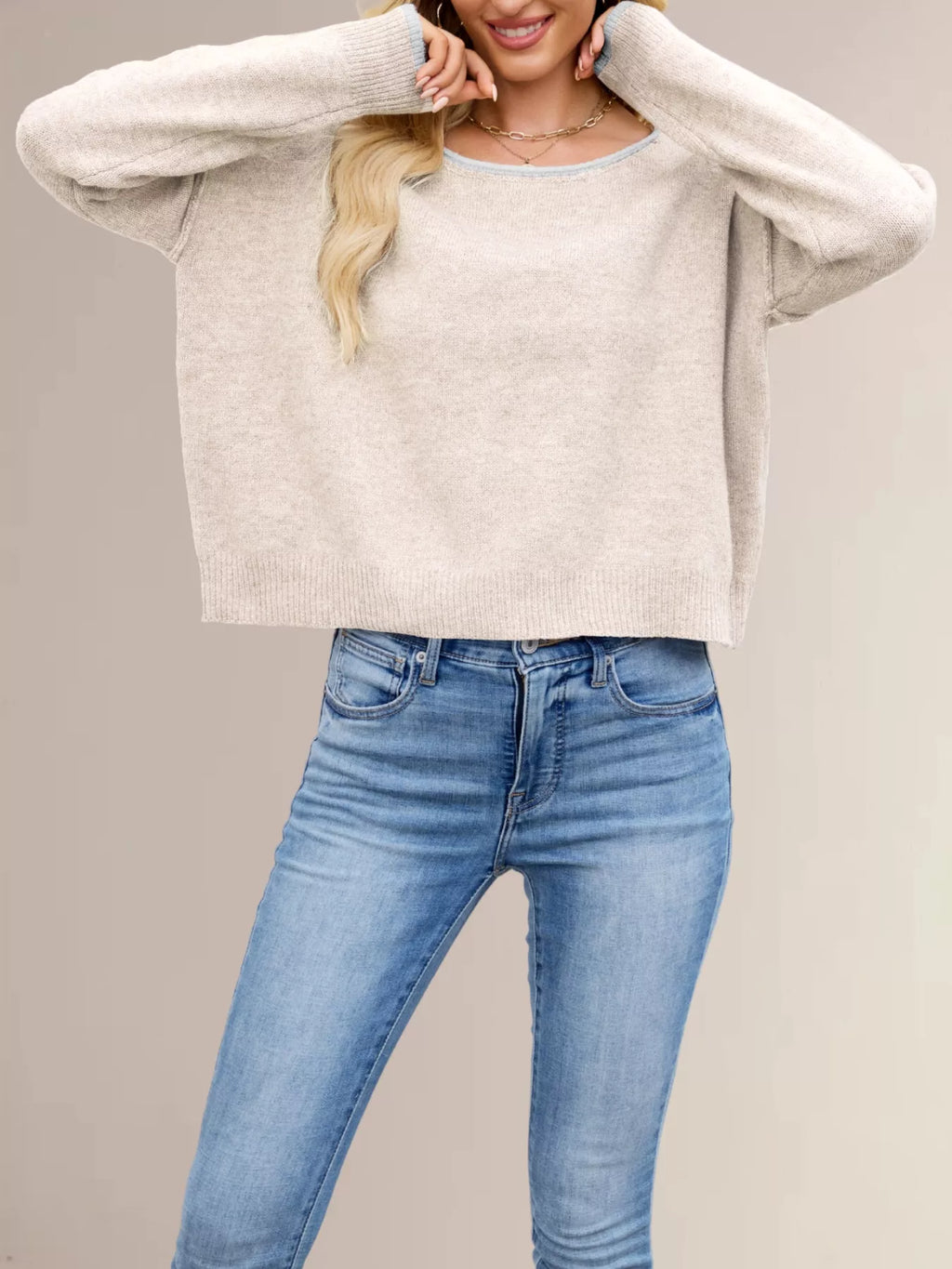 Round Neck Dropped Shoulder Sweater (5)
