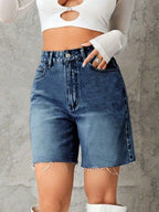 Frayed Hem Denim Shorts (3)
