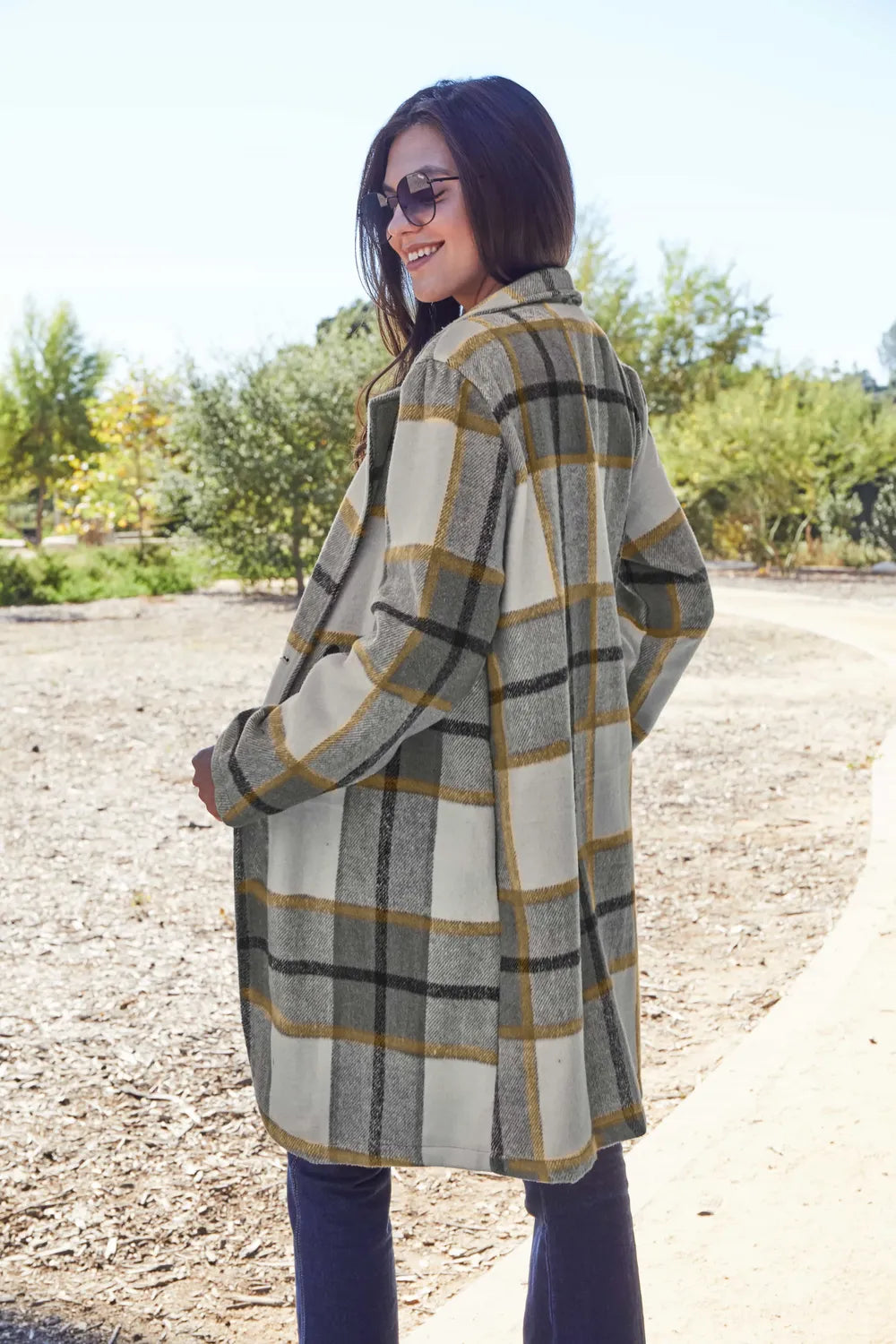 Full Size Plaid Button Up Lapel Collar Coat (28)