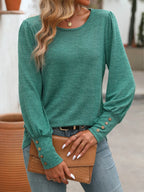 Decorative Button Round Neck Long Sleeve T-shirt (7)