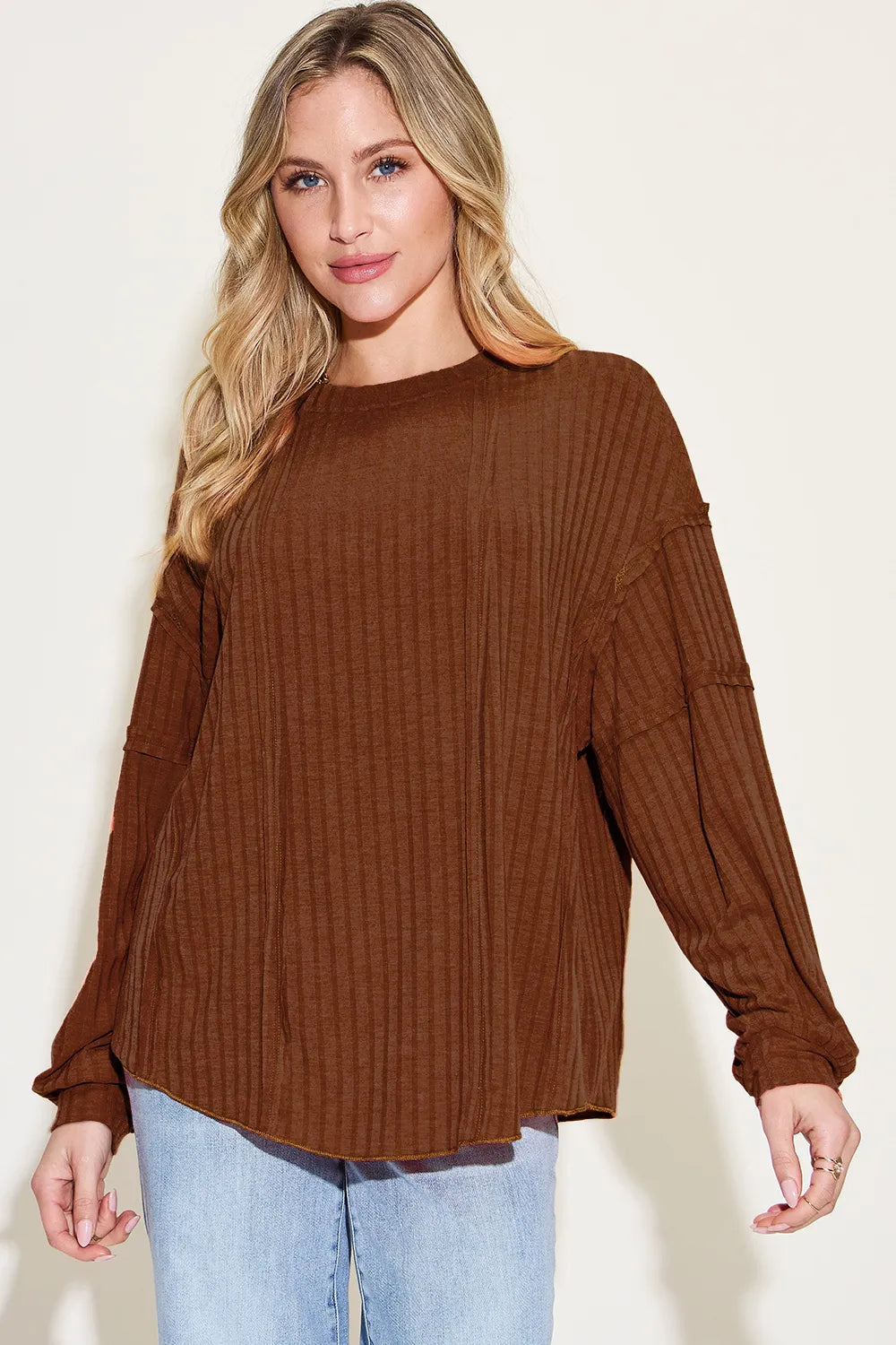 Full Size Ribbed Round Neck Long Sleeve T-shirt (8)