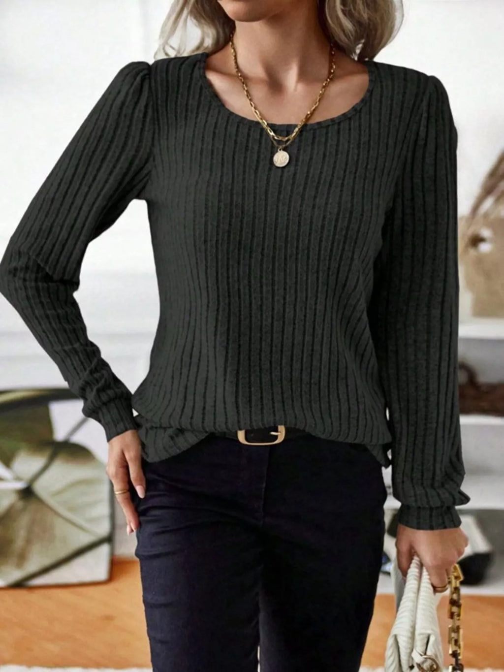 Ribbed Knit Long Sleeve T-shirt (27)