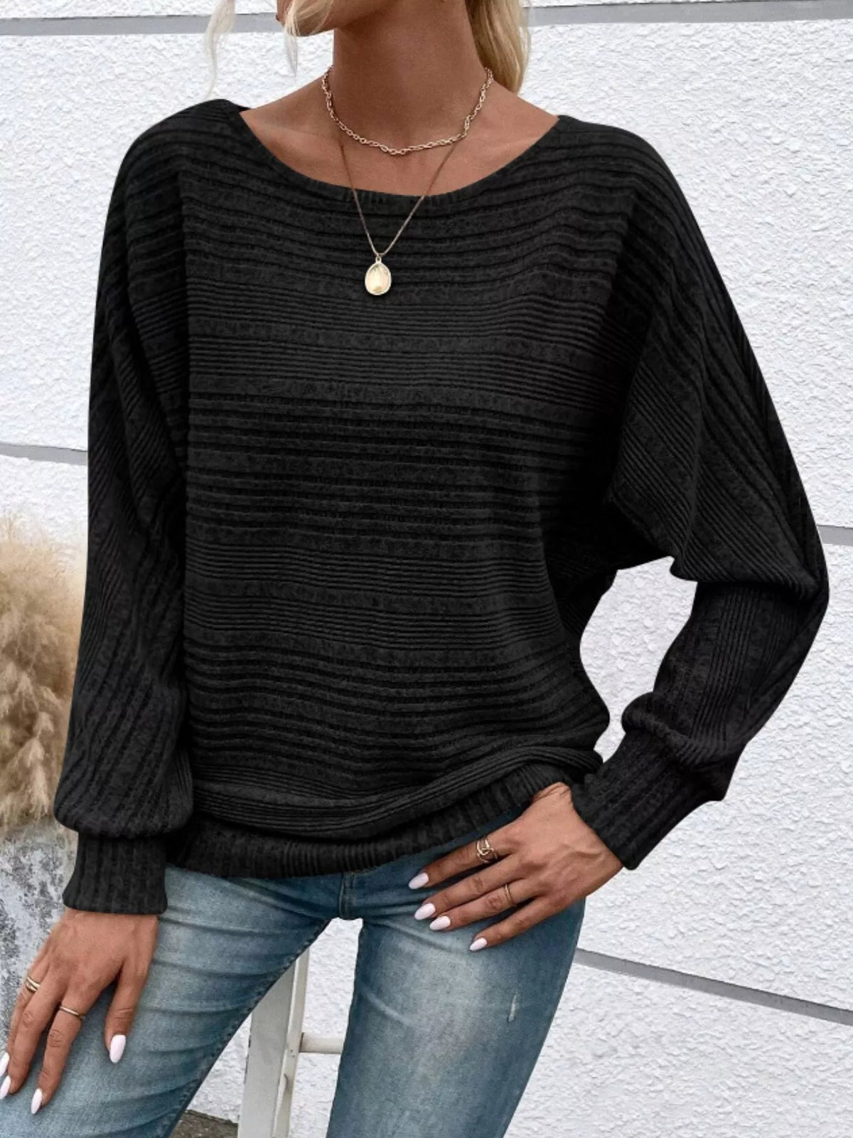 Ribbed Round Neck Long Sleeve Top (23)