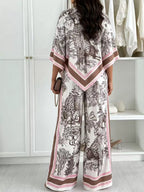 Asymmetrical Printed Top Wide-leg Pants Set (4)