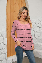 Printed Square Neck Long Sleeve Blouse (5)