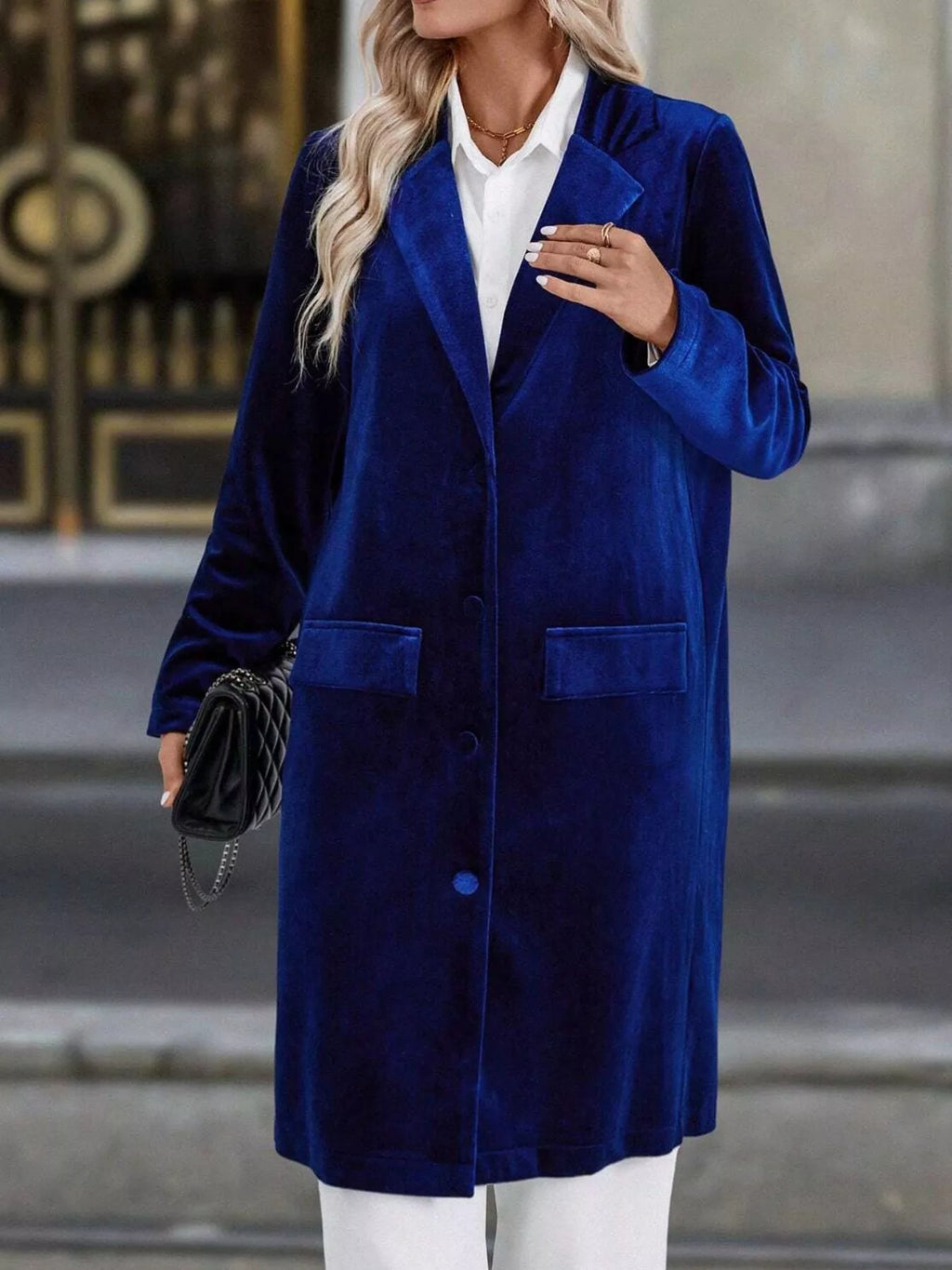 Lapel Collar Long Sleeve Longline Coat (17)
