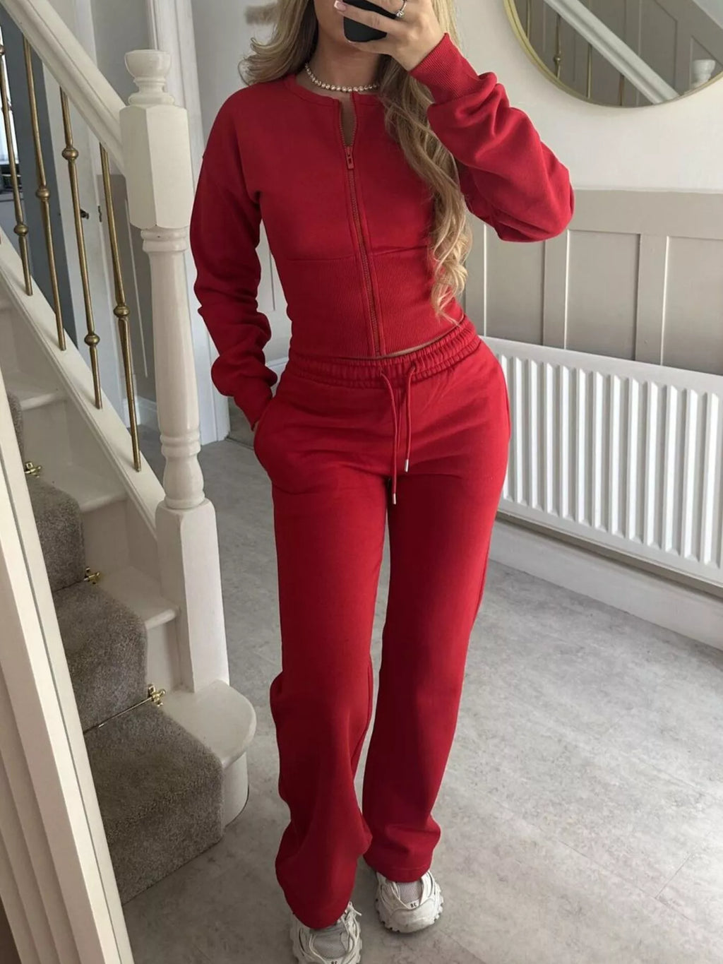Zip-up Crop Hoodie High-waisted Pants Set (22)