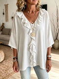 Full Size Ruffle V-neck 3/4 Sleeve Blouse Plus