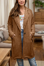Full Size One Button Long Sleeve Longline Plush Coat (6)