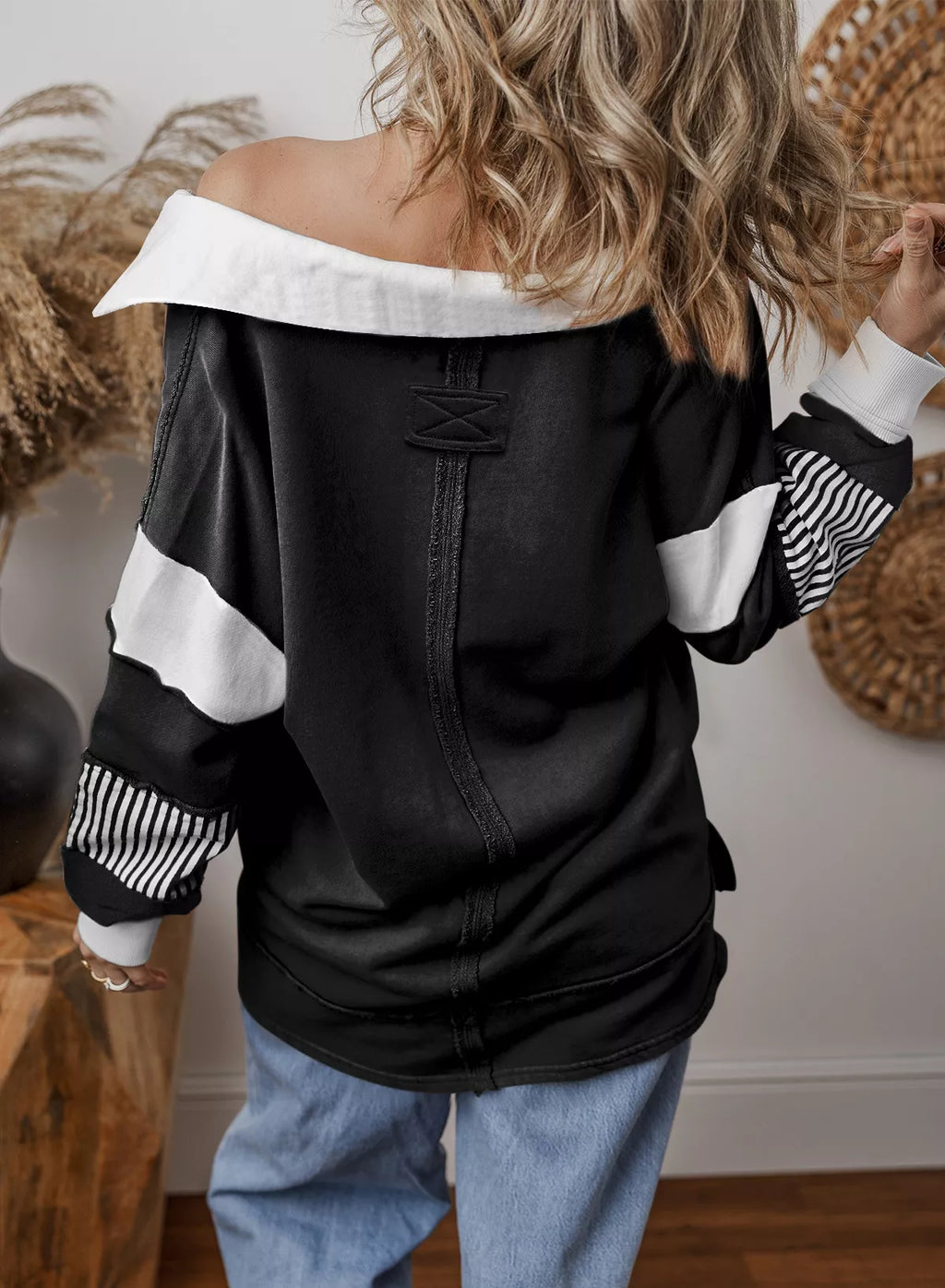 Block Striped Johnny Collar Sweatshirt (26)