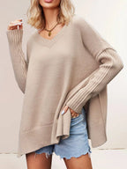 V-neck Ribbed Sleeve Sweater