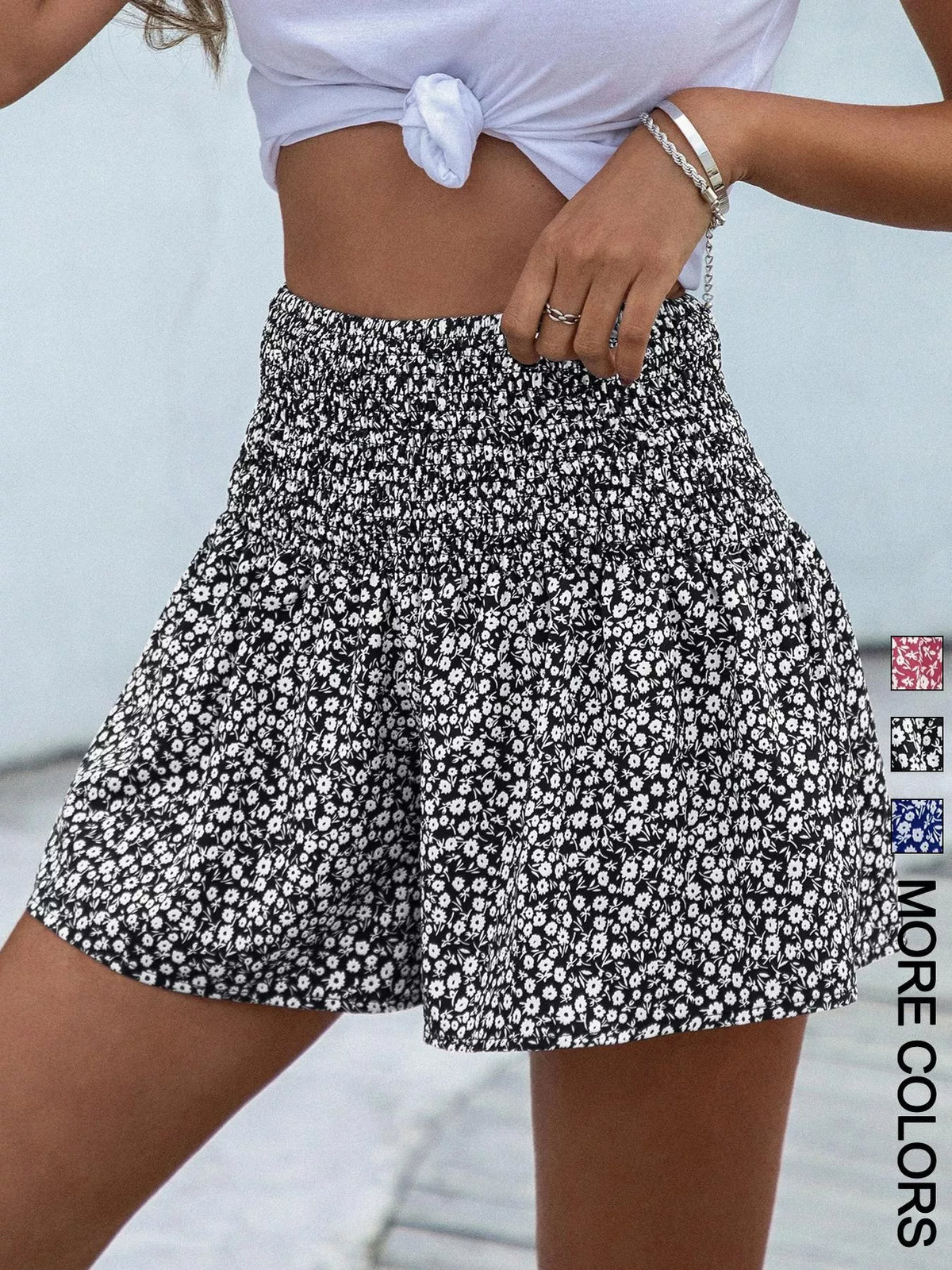 Floral Print Elastic Waist Shorts (8)
