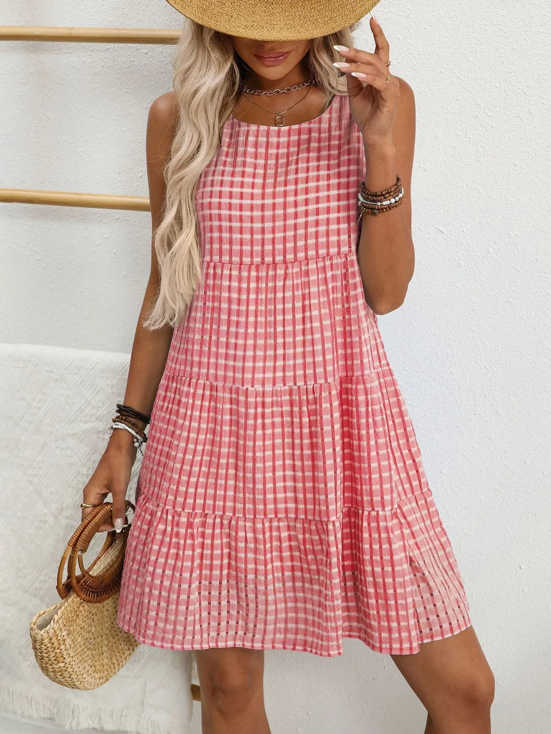 Plaid Round Neck Sleeveless Mini Dress (16)