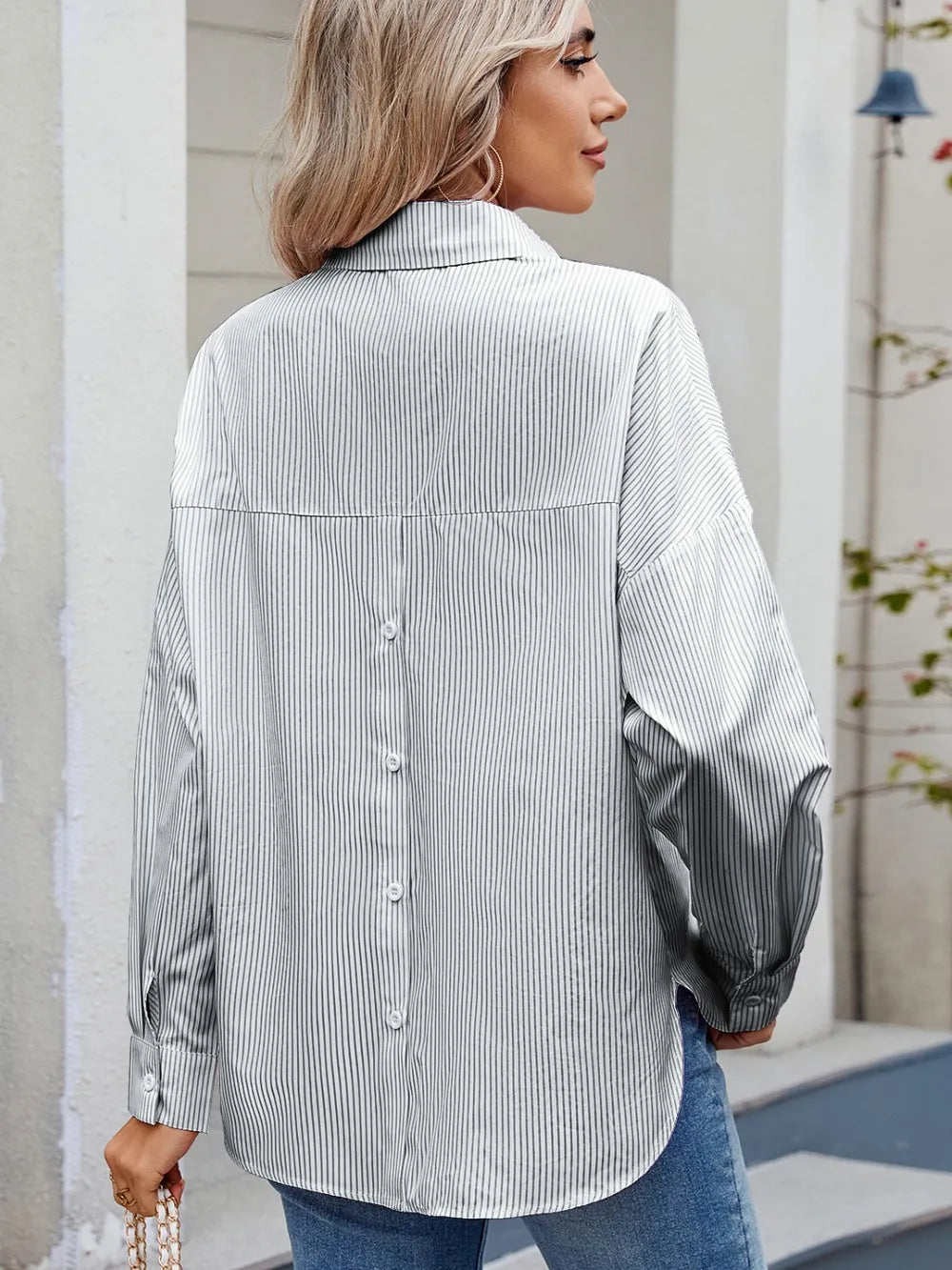 Striped Collared Neck Button Down Long Sleeve Shirt (7)