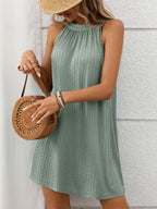Textured Grecian Neck Mini Dress (3)